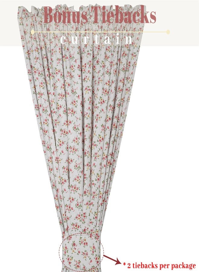 Moslovstar Linen French Door Curtains Set of 2, Elegant Country Style Little Pink Flower Front Door Curtain Dual Rod Pocket Tiebacks Included, 54" W x 72" L - Image 4